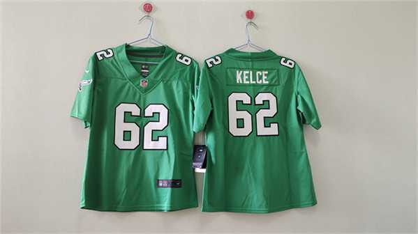 Women%27s Philadelphia Eagles #62 Jason Kelce Kelly Green Vapor Stitched Jersey